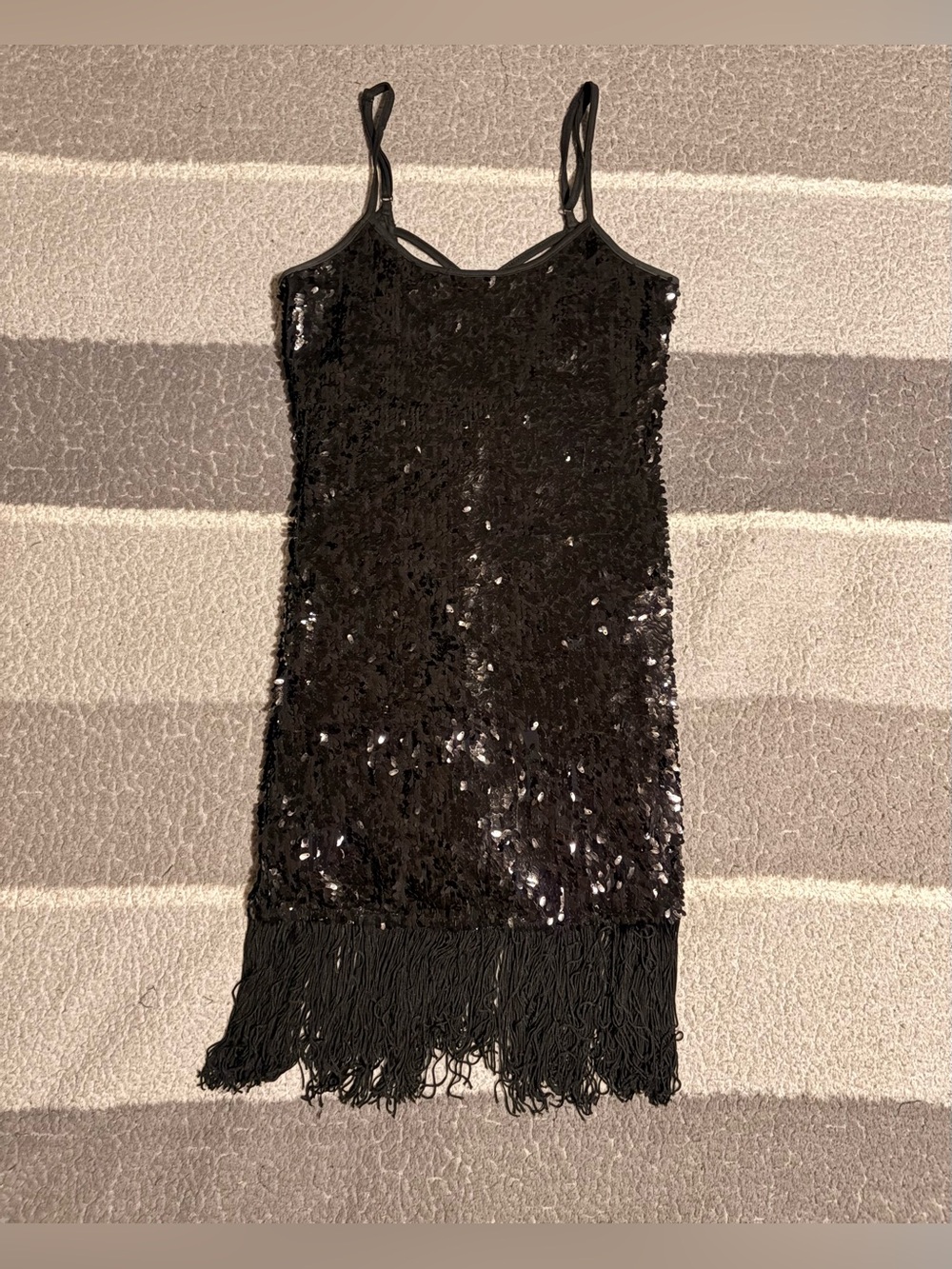 Forever 21 Contemporary Medium Black Sparkly Sequin Mini Dress w/ Tassels